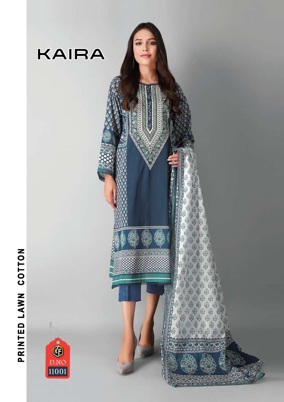 KAIRA VOL-11 BY KEVAL FAB 11001 TO 11004 SERIES BEAUTIFUL SUITS STYLISH FANCY COLORFUL PARTY WEAR & OCCASIONAL WEAR PURE LAWN PRINT DRESSES AT WHOLESALE PRICE