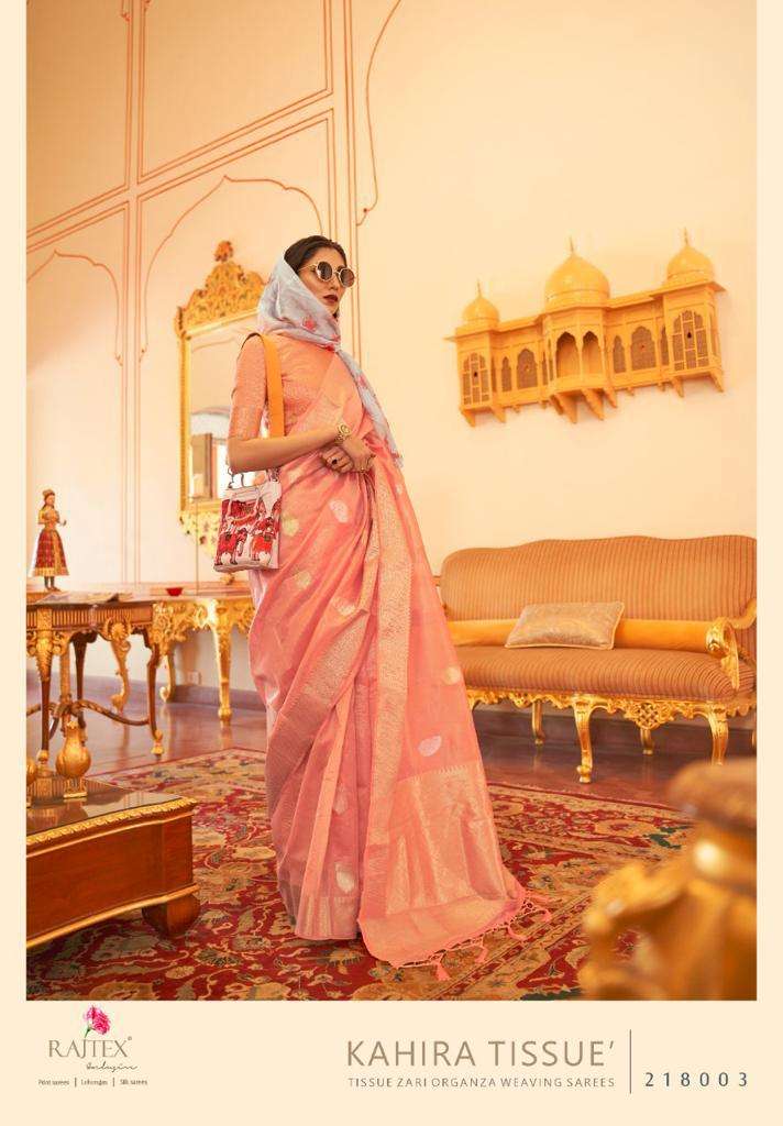 Kahira Tissue By Raj Tex 218001 To 218006 Series Indian Traditional Wear Collection Beautiful Stylish Fancy Colorful Party Wear & Occasional Wear Tissue Sarees At Wholesale Price