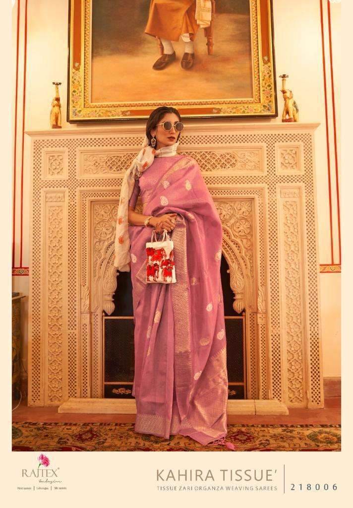 Kahira Tissue By Raj Tex 218001 To 218006 Series Indian Traditional Wear Collection Beautiful Stylish Fancy Colorful Party Wear & Occasional Wear Tissue Sarees At Wholesale Price