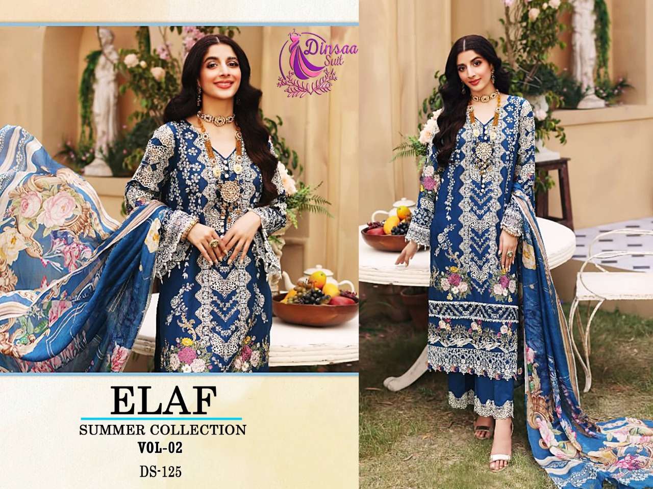 ELAF SUMMER COLLECTION VOL-2 BY DINSAA SUITS 125 TO 128 SERIES BEAUTIFUL STYLISH PAKISTANI SUITS FANCY COLORFUL CASUAL WEAR & ETHNIC WEAR & READY TO WEAR PURE COTTON EMBROIDERED DRESSES AT WHOLESALE PRICE