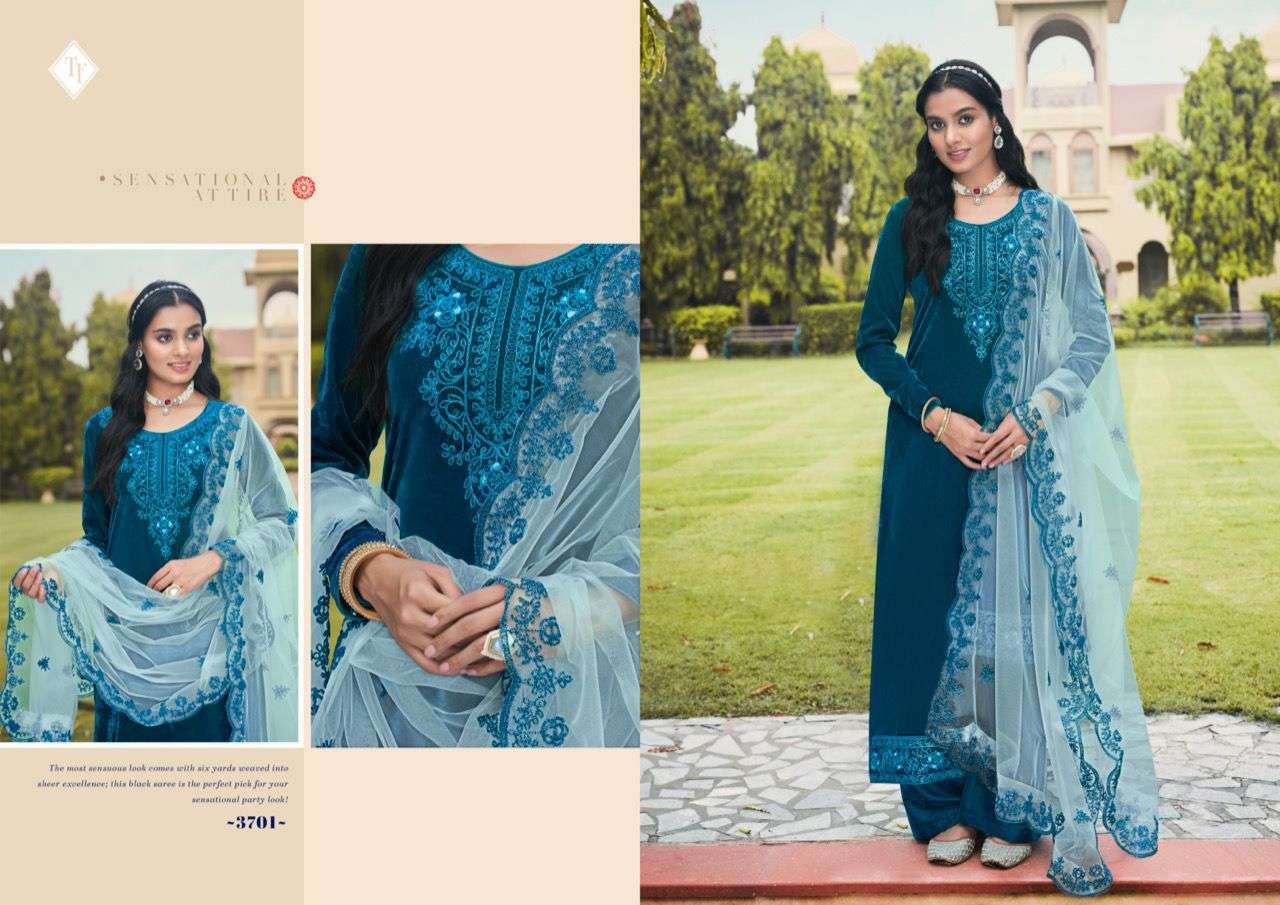 RUKHSANA BY TANISHK FASHION 3701 TO 3706 SERIES DESIGNER SUITS BEAUTIFUL FANCY COLORFUL STYLISH PARTY WEAR & OCCASIONAL WEAR PURE VELVET DRESSES AT WHOLESALE PRICE