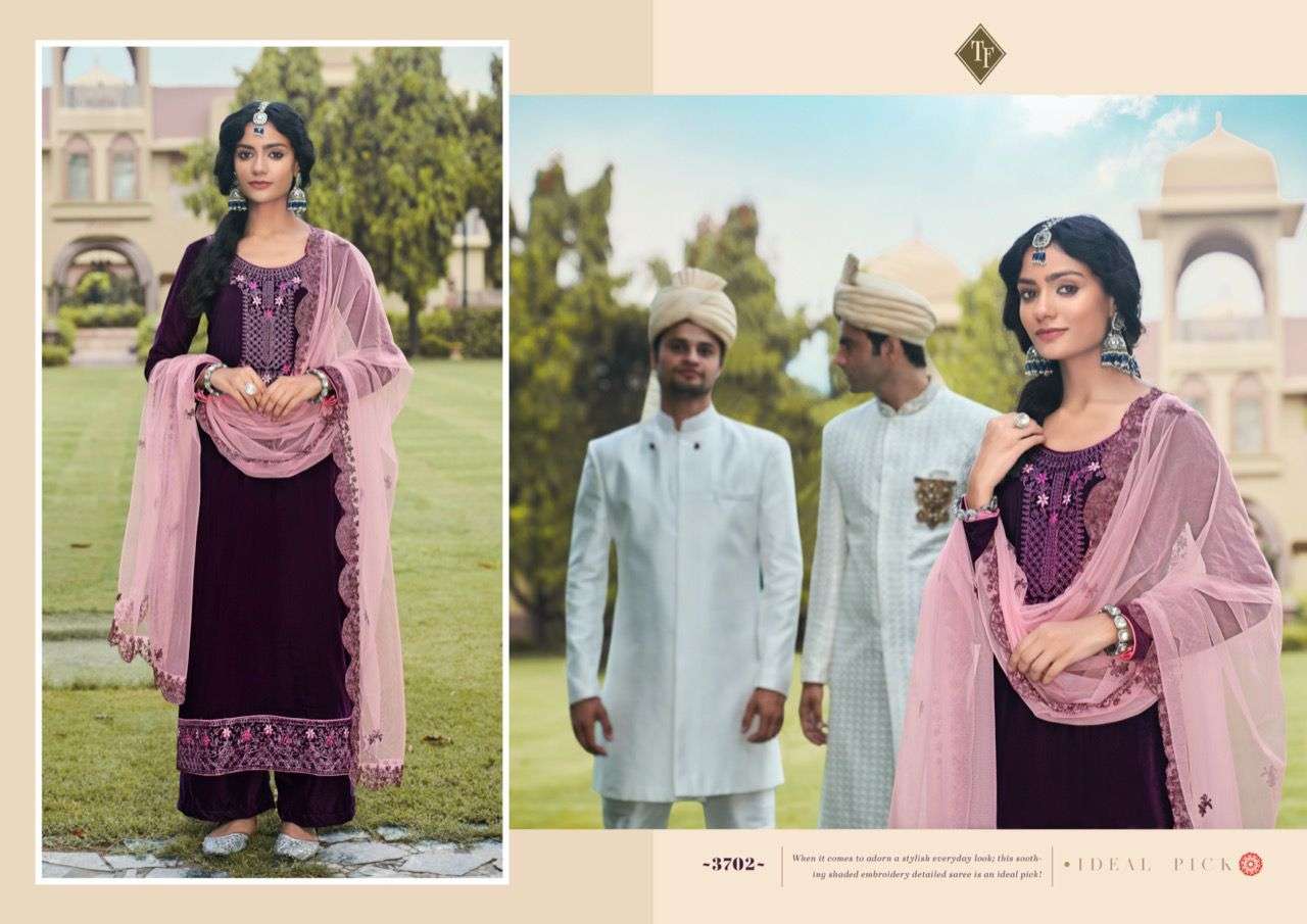 RUKHSANA BY TANISHK FASHION 3701 TO 3706 SERIES DESIGNER SUITS BEAUTIFUL FANCY COLORFUL STYLISH PARTY WEAR & OCCASIONAL WEAR PURE VELVET DRESSES AT WHOLESALE PRICE
