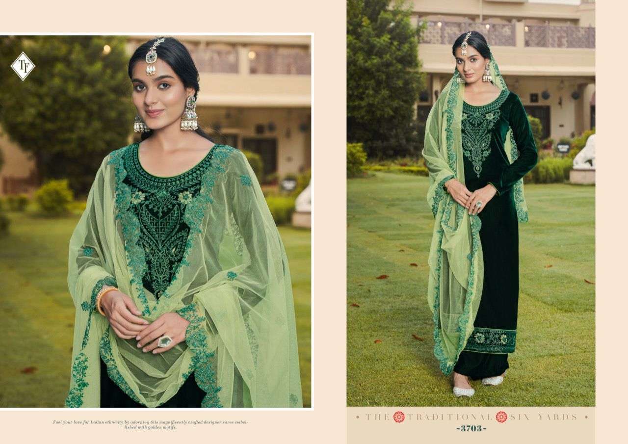 RUKHSANA BY TANISHK FASHION 3701 TO 3706 SERIES DESIGNER SUITS BEAUTIFUL FANCY COLORFUL STYLISH PARTY WEAR & OCCASIONAL WEAR PURE VELVET DRESSES AT WHOLESALE PRICE