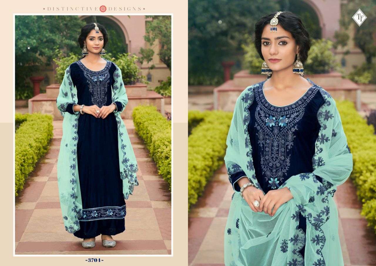 RUKHSANA BY TANISHK FASHION 3701 TO 3706 SERIES DESIGNER SUITS BEAUTIFUL FANCY COLORFUL STYLISH PARTY WEAR & OCCASIONAL WEAR PURE VELVET DRESSES AT WHOLESALE PRICE