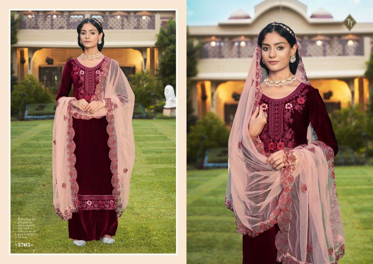 RUKHSANA BY TANISHK FASHION 3701 TO 3706 SERIES DESIGNER SUITS BEAUTIFUL FANCY COLORFUL STYLISH PARTY WEAR & OCCASIONAL WEAR PURE VELVET DRESSES AT WHOLESALE PRICE