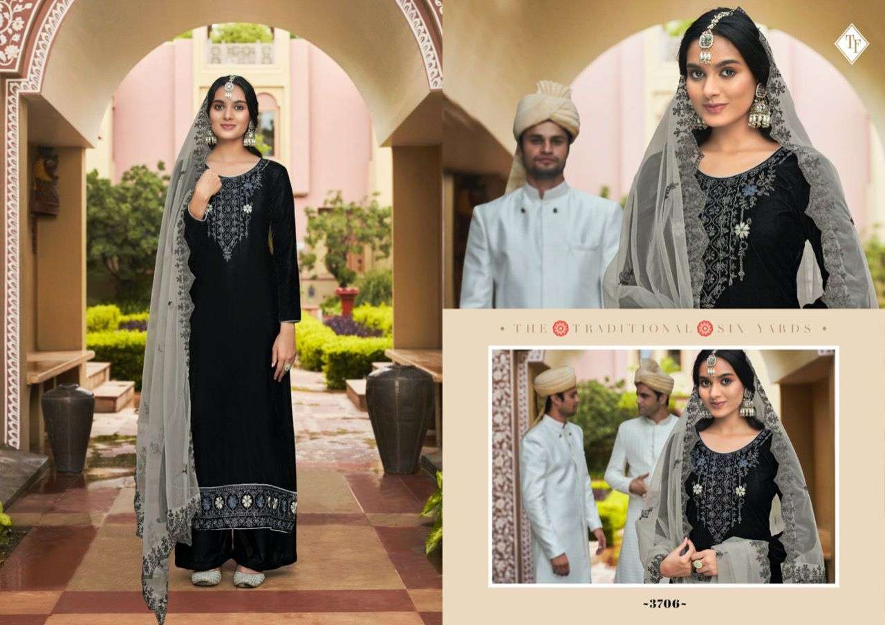 RUKHSANA BY TANISHK FASHION 3701 TO 3706 SERIES DESIGNER SUITS BEAUTIFUL FANCY COLORFUL STYLISH PARTY WEAR & OCCASIONAL WEAR PURE VELVET DRESSES AT WHOLESALE PRICE