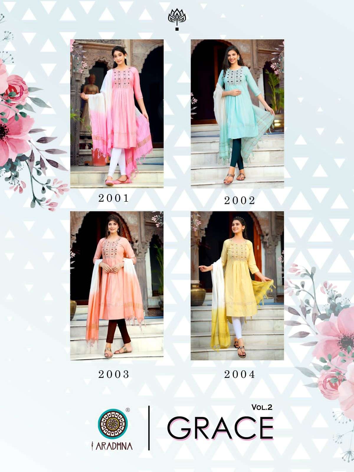 GRACE VOL-2 BY ARADHNA FASHION 2001 TO 2004 SERIES DESIGNER STYLISH FANCY COLORFUL BEAUTIFUL PARTY WEAR & ETHNIC WEAR COLLECTION COTTON KURTIS AT WHOLESALE PRICE