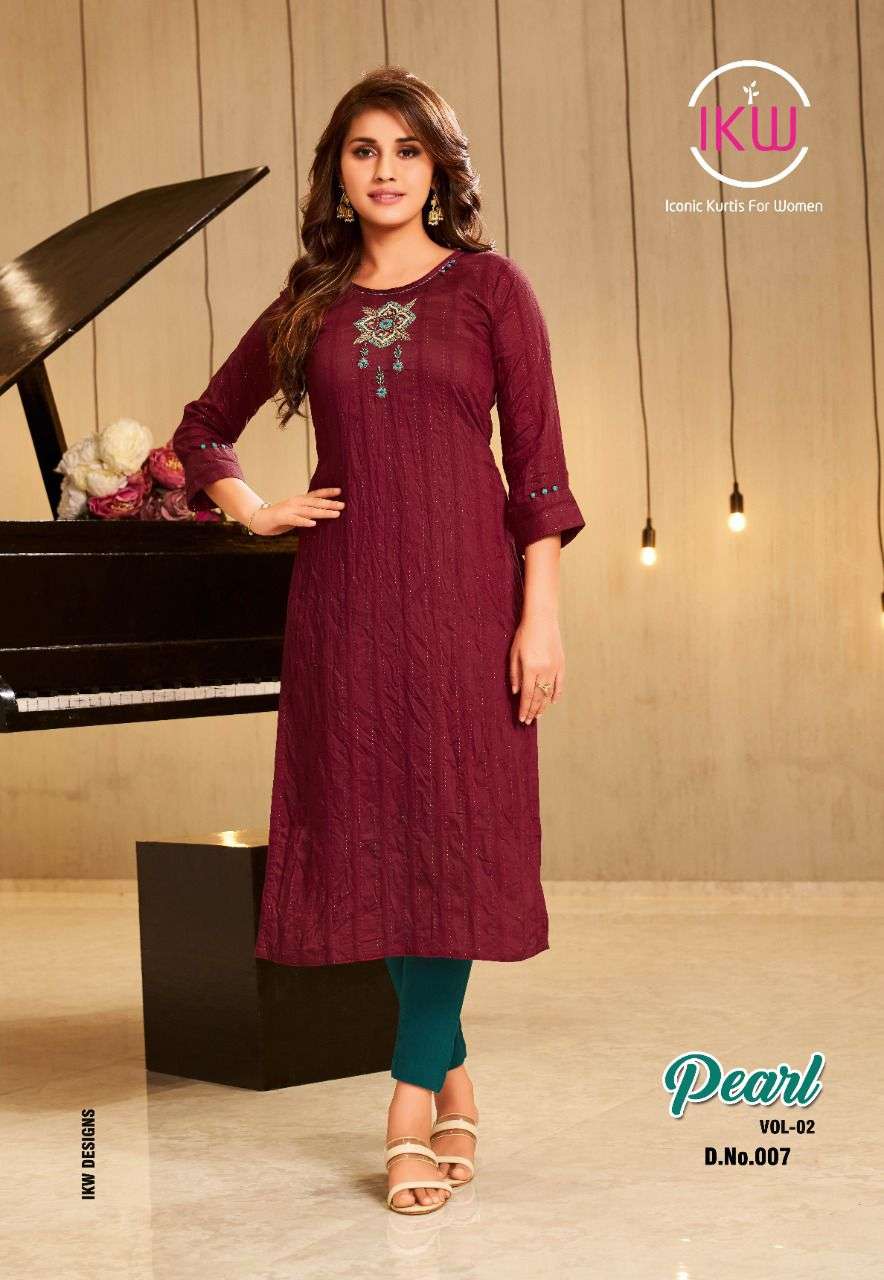 PEARL VOL-2 BY IKW 001 TO 008 SERIES DESIGNER STYLISH FANCY COLORFUL BEAUTIFUL PARTY WEAR & ETHNIC WEAR COLLECTION VISCOSE SIL KURTIS AT WHOLESALE PRICE