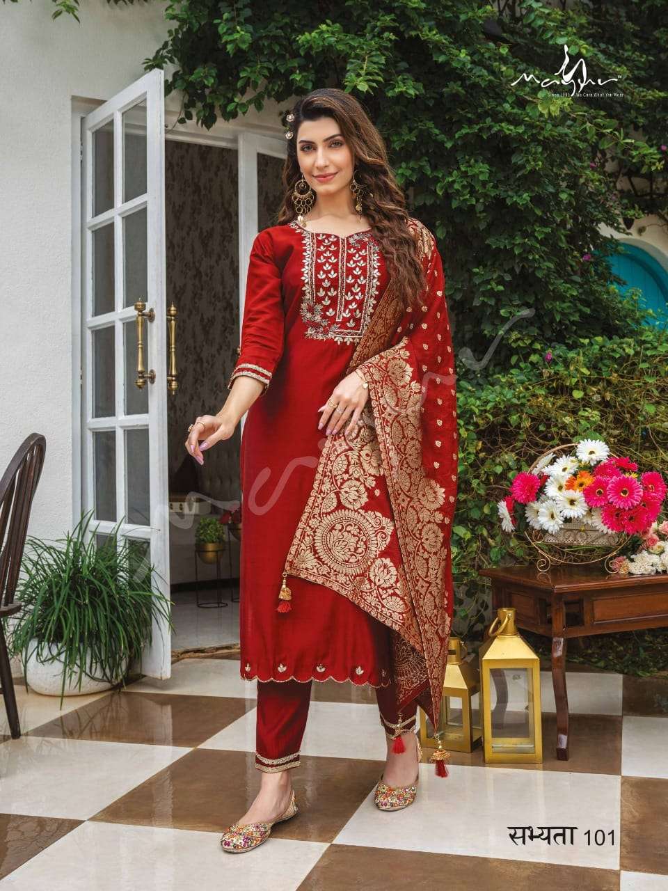SABHYATA BY MAYUR 101 TO 104 SERIES BEAUTIFUL SUITS COLORFUL STYLISH FANCY CASUAL WEAR & ETHNIC WEAR VISCOSE SILK DRESSES AT WHOLESALE PRICE