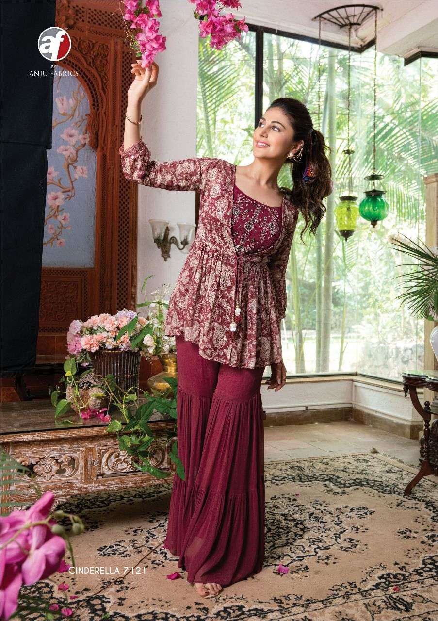 Cinderella Vol-2 By Anju Fabrics 7121 To 7124 Series Designer Stylish Fancy Colorful Beautiful Party Wear & Ethnic Wear Collection Pure Georgette Tops With Bottom At Wholesale Price
