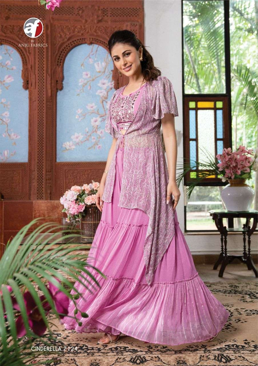 Cinderella Vol-2 By Anju Fabrics 7121 To 7124 Series Designer Stylish Fancy Colorful Beautiful Party Wear & Ethnic Wear Collection Pure Georgette Tops With Bottom At Wholesale Price