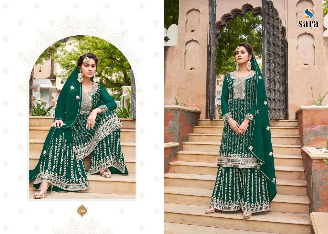 KHWAHISH BY SARA TRENDZ 3751 TO 3754 SERIES BEAUTIFUL SHARARA SUITS COLORFUL STYLISH FANCY CASUAL WEAR & ETHNIC WEAR GEORGETTE EMBROIDERED DRESSES AT WHOLESALE PRICE