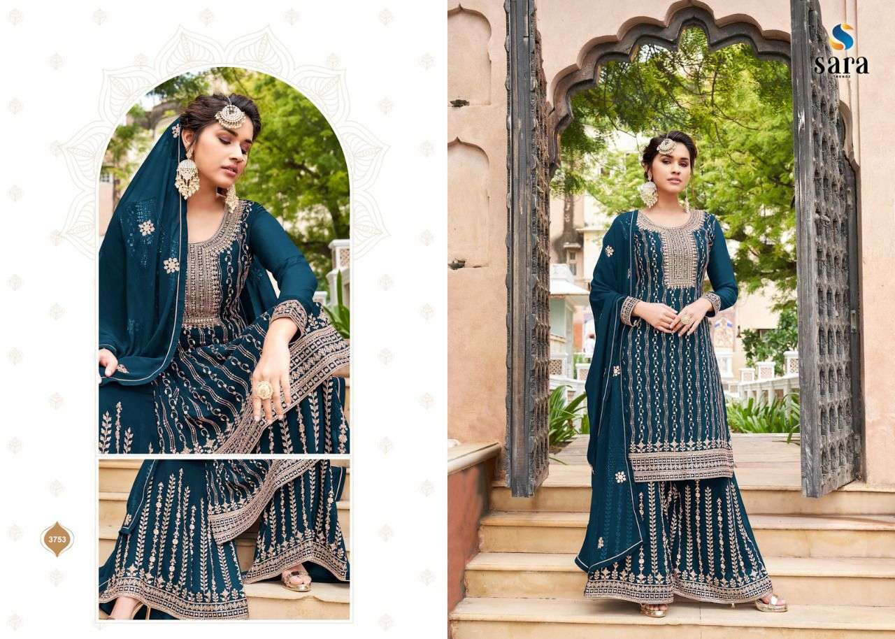 KHWAHISH BY SARA TRENDZ 3751 TO 3754 SERIES BEAUTIFUL SHARARA SUITS COLORFUL STYLISH FANCY CASUAL WEAR & ETHNIC WEAR GEORGETTE EMBROIDERED DRESSES AT WHOLESALE PRICE