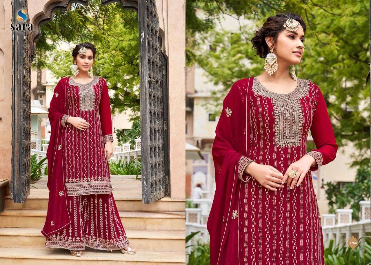 KHWAHISH BY SARA TRENDZ 3751 TO 3754 SERIES BEAUTIFUL SHARARA SUITS COLORFUL STYLISH FANCY CASUAL WEAR & ETHNIC WEAR GEORGETTE EMBROIDERED DRESSES AT WHOLESALE PRICE