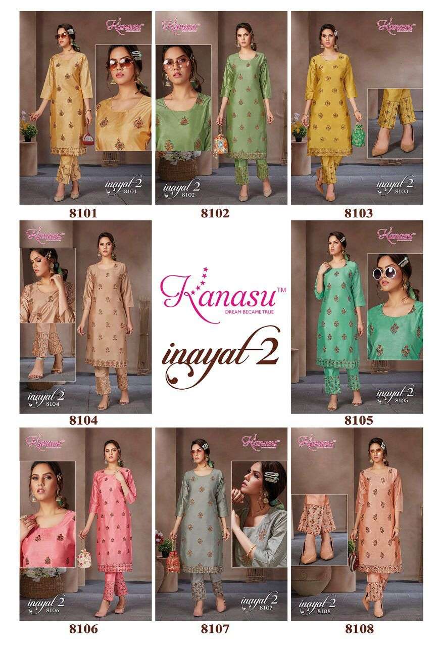 INAYAT VOL-2 BY KANASU 8101 TO 8108 SERIES DESIGNER STYLISH FANCY COLORFUL BEAUTIFUL PARTY WEAR & ETHNIC WEAR COLLECTION SIL KURTIS WITH BOTTOM AT WHOLESALE PRICE
