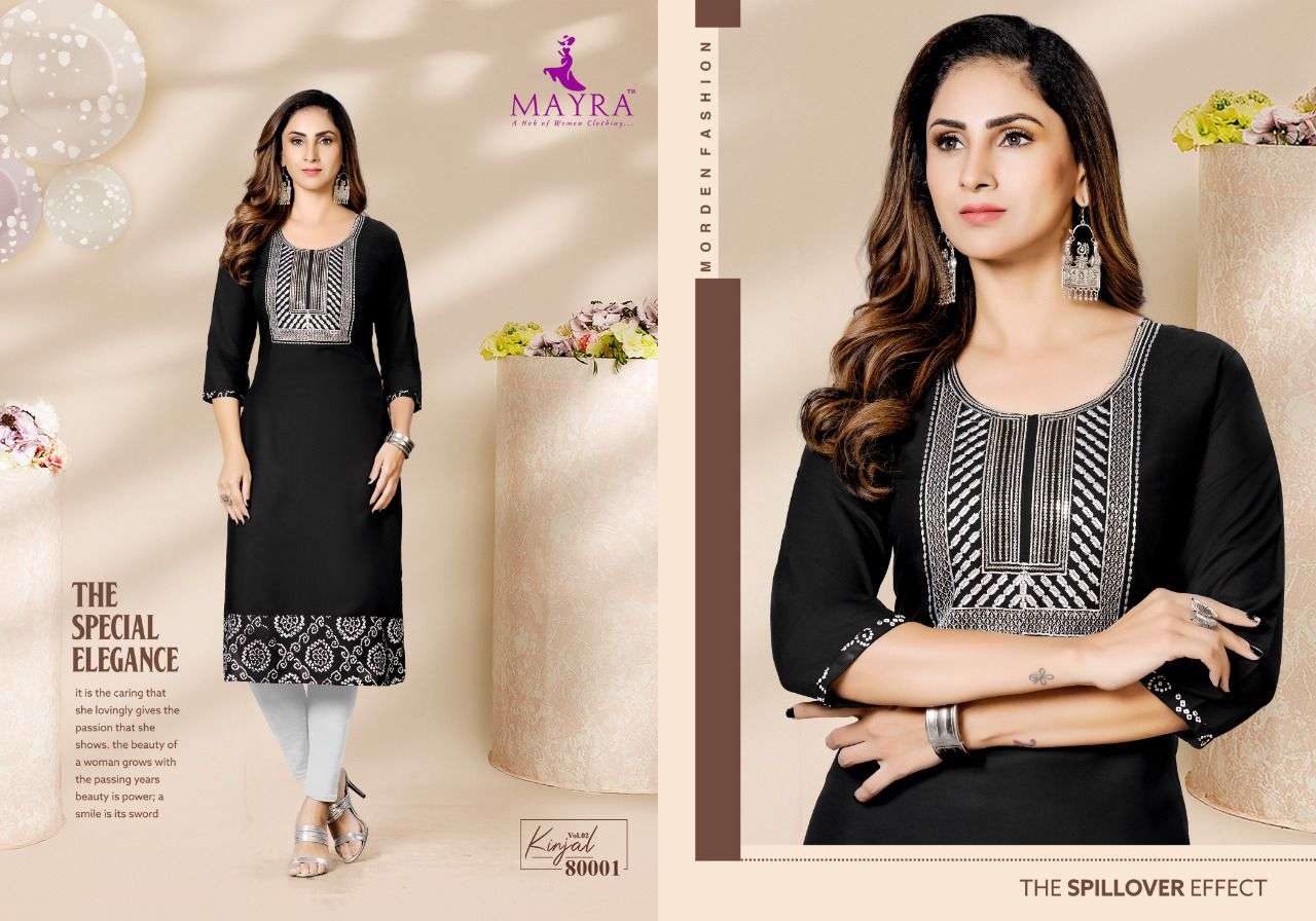 KINJAL VOL-2 BY MAYRA 80001 TO 80008 SERIES DESIGNER STYLISH FANCY COLORFUL BEAUTIFUL PARTY WEAR & ETHNIC WEAR COLLECTION RAYON EMBROIDERED KURTI AT WHOLESALE PRICE