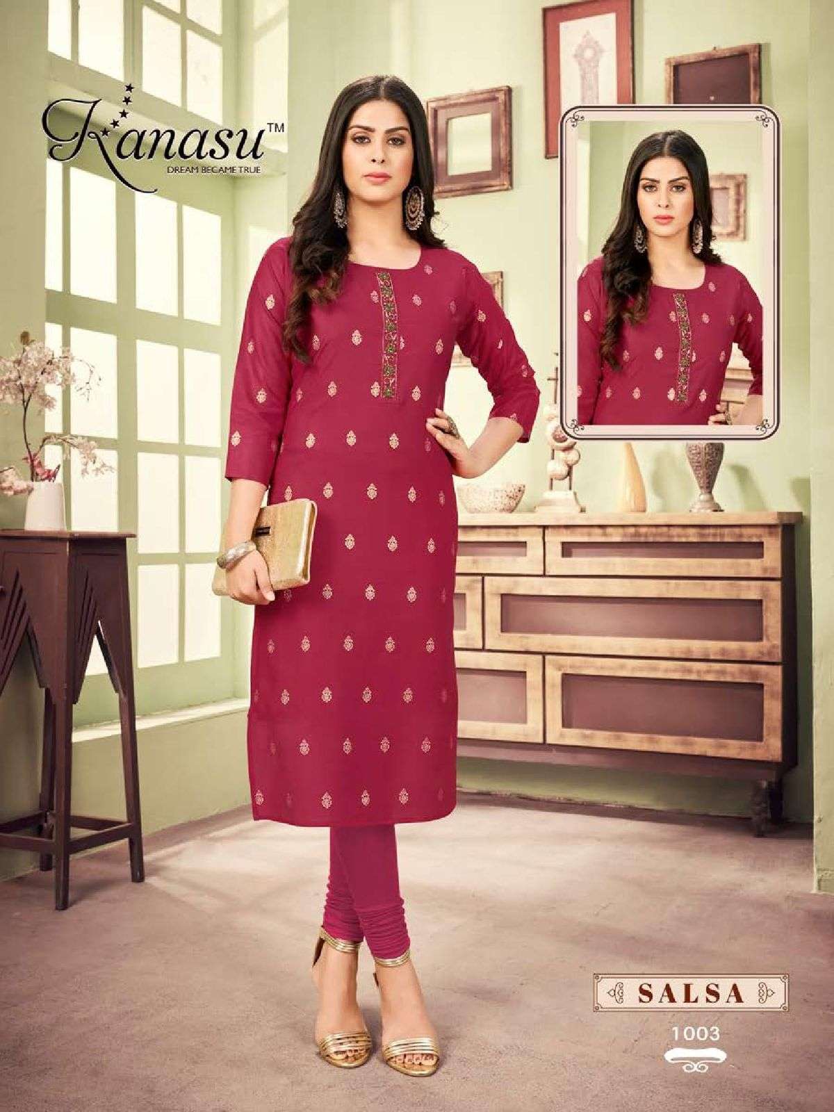 SALSA BY KANASU 1001 TO 1008 SERIES DESIGNER STYLISH FANCY COLORFUL BEAUTIFUL PARTY WEAR & ETHNIC WEAR COLLECTION CHANDERI SILK EMBROIDERED KURTI AT WHOLESALE PRICE