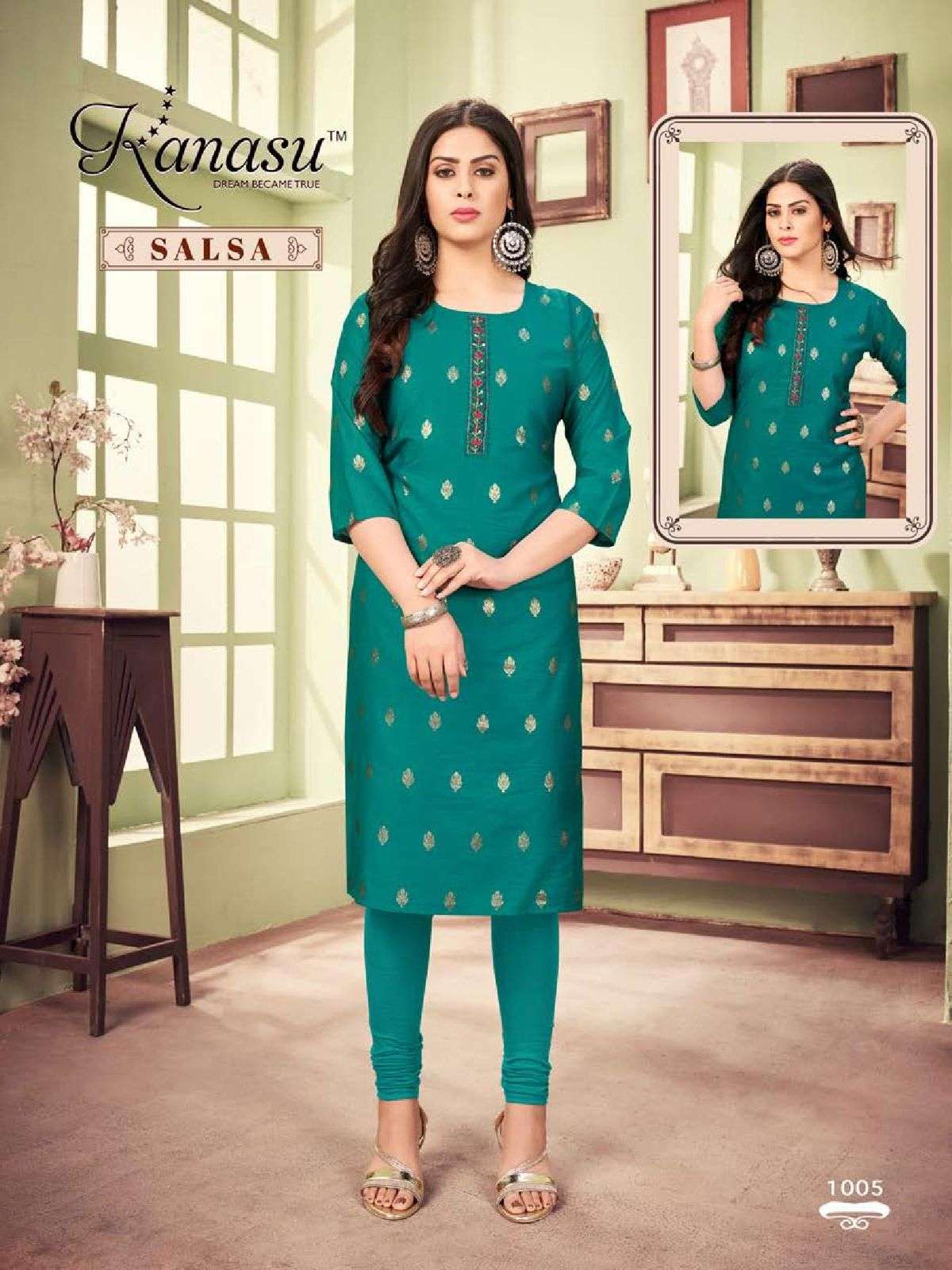SALSA BY KANASU 1001 TO 1008 SERIES DESIGNER STYLISH FANCY COLORFUL BEAUTIFUL PARTY WEAR & ETHNIC WEAR COLLECTION CHANDERI SILK EMBROIDERED KURTI AT WHOLESALE PRICE