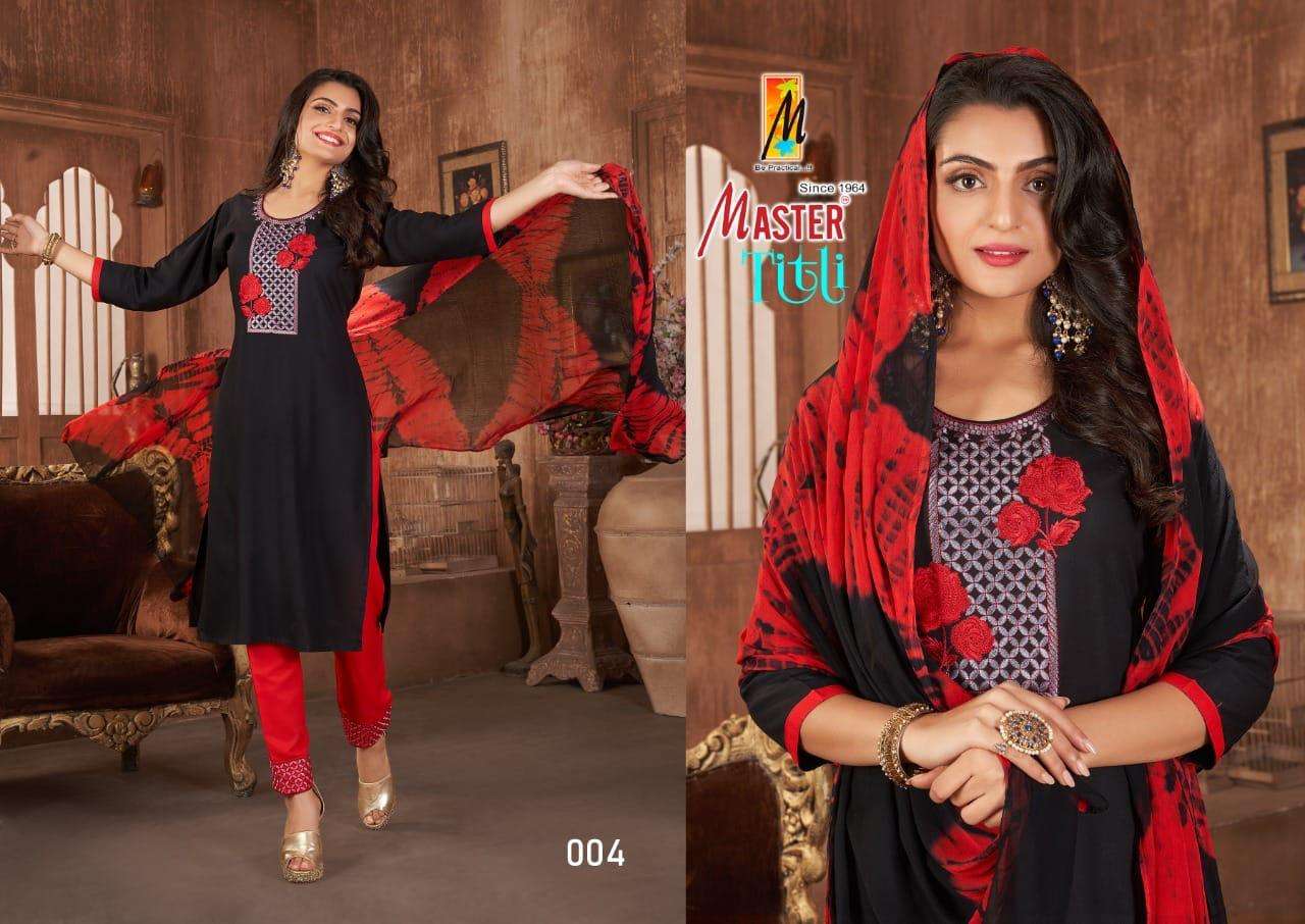 TITLI BY MASTER 001 TO 008 SERIES BEAUTIFUL SUITS COLORFUL STYLISH FANCY CASUAL WEAR & ETHNIC WEAR RAYON PRINT DRESSES AT WHOLESALE PRICE