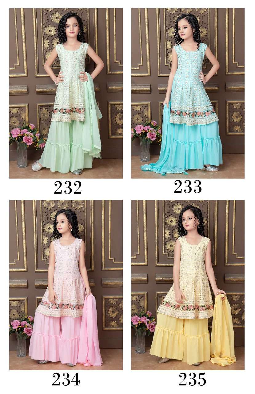 Aaradhna Vol-31 By Fashid Wholesale 232 To 235 Series Sharara Suits Beautiful Fancy Colorful Stylish Party Wear & Occasional Wear Faux Georgette Dresses At Wholesale Price