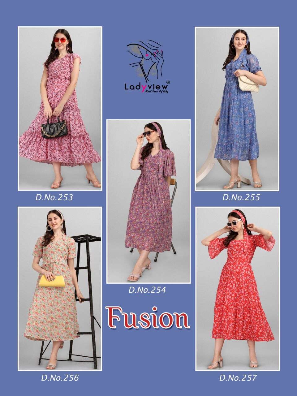 FUSION BY LADY VIEW 253 TO 257 SERIES DESIGNER STYLISH FANCY COLORFUL BEAUTIFUL PARTY WEAR & ETHNIC WEAR COLLECTION HEAVY GEORGETTE GOWN AT WHOLESALE PRICE