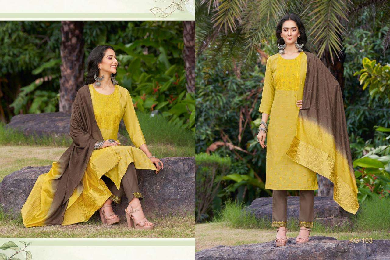 KANGANAA BY HARIYAALI 101 TO 108 SERIES SUITS BEAUTIFUL FANCY COLORFUL STYLISH PARTY WEAR & OCCASIONAL WEAR VISCOSE SILK DRESSES AT WHOLESALE PRICE
