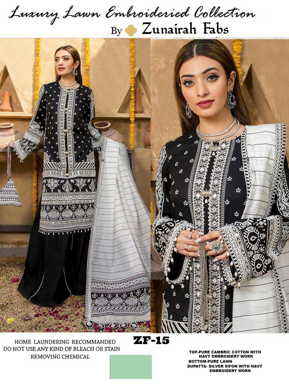 ANAYA EMBROIDERED LAWN BY ZUNAIRAH FABS PAKISTANI SUITS BEAUTIFUL FANCY COLORFUL STYLISH PARTY WEAR & OCCASIONAL WEAR PURE COTTON EMBROIDERY DRESSES AT WHOLESALE PRICE