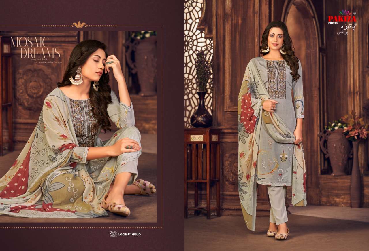 VOLUME VOL-14 BY PAKIZA PRINTS 14001 TO 14010 SERIES DESIGNER PAKISTANI SUITS BEAUTIFUL STYLISH FANCY COLORFUL PARTY WEAR & OCCASIONAL WEAR RAYON CREPE DRESSES AT WHOLESALE PRICE