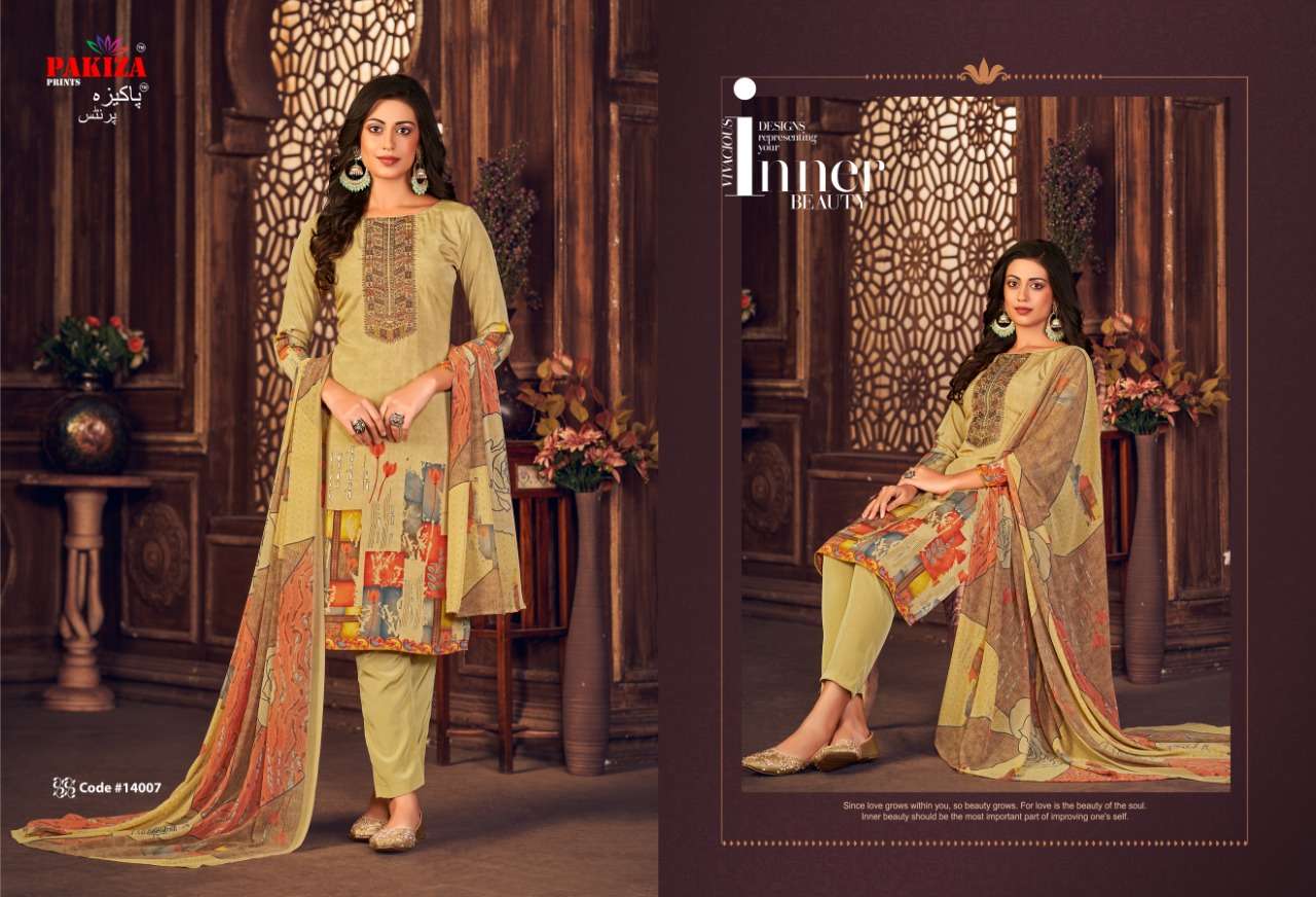 VOLUME VOL-14 BY PAKIZA PRINTS 14001 TO 14010 SERIES DESIGNER PAKISTANI SUITS BEAUTIFUL STYLISH FANCY COLORFUL PARTY WEAR & OCCASIONAL WEAR RAYON CREPE DRESSES AT WHOLESALE PRICE