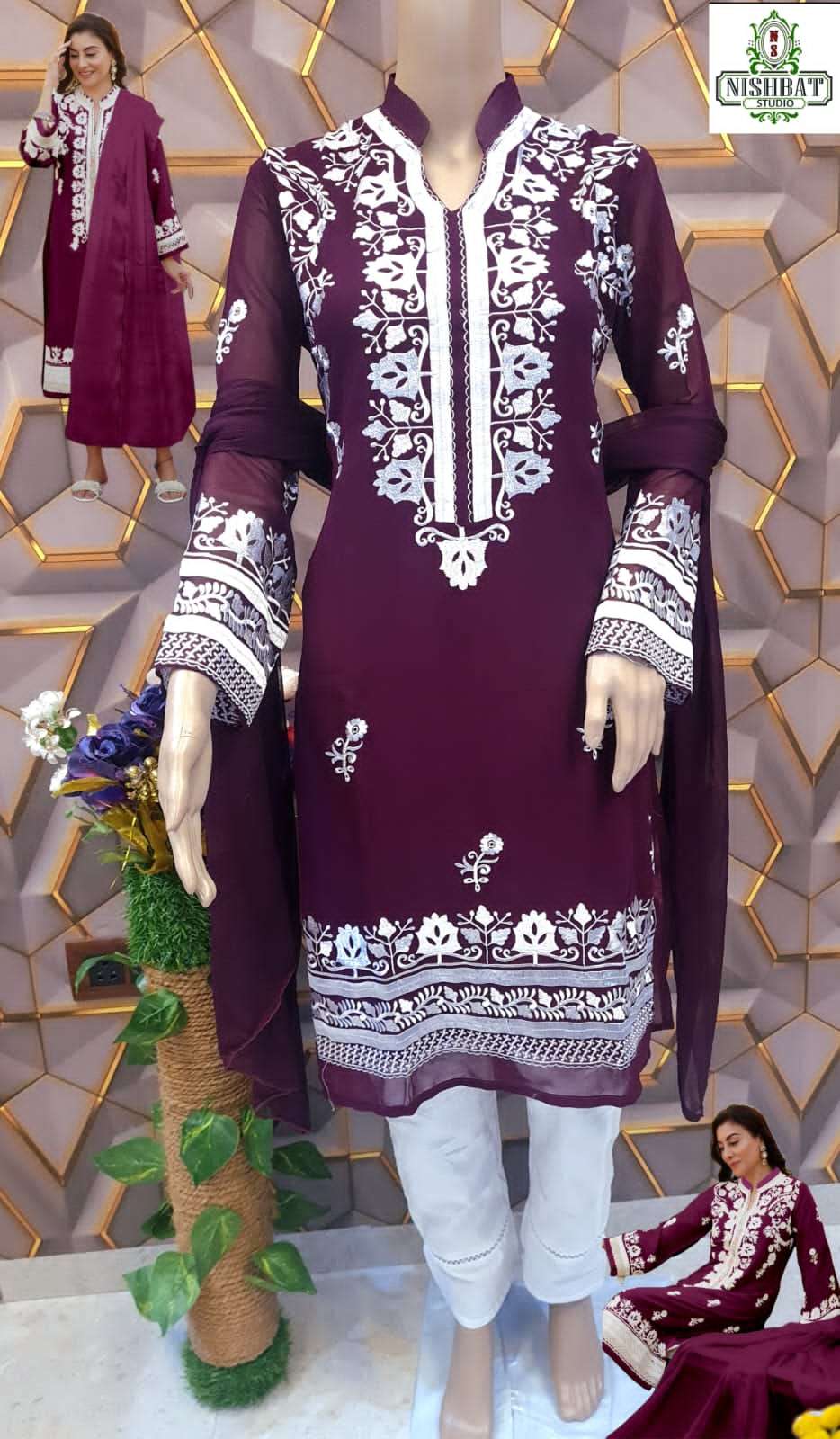 NISHBAT VOL-24 BY NISHBAT STUDIO 24-A TO 24-C SERIES DESIGNER PAKISTANI SUITS BEAUTIFUL STYLISH FANCY COLORFUL PARTY WEAR & OCCASIONAL WEAR FAUX GEORGETTE EMBROIDERED DRESSES AT WHOLESALE PRICE