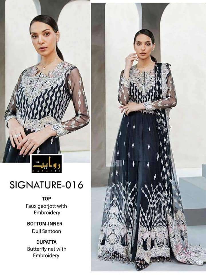 Signature Hit Design 016 By Rawayat Designer Pakistani Suits Beautiful Stylish Fancy Colorful Party Wear & Occasional Wear Faux Georgette Embroidered Dresses At Wholesale Price