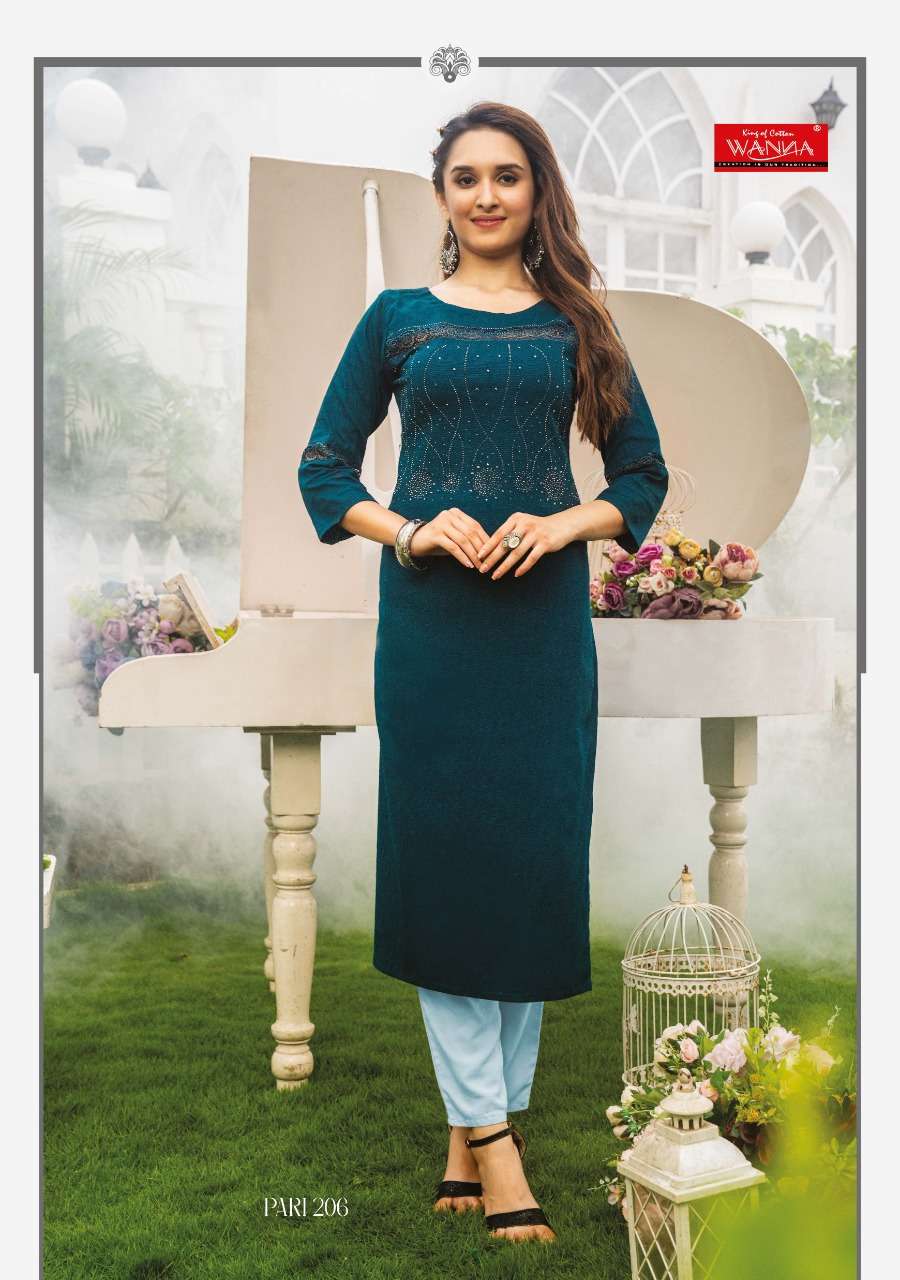 PARI VOL-2 BY WANNA 201 TO 206 SERIES DESIGNER STYLISH FANCY COLORFUL BEAUTIFUL PARTY WEAR & ETHNIC WEAR COLLECTION LYCRA KURTIS AT WHOLESALE PRICE