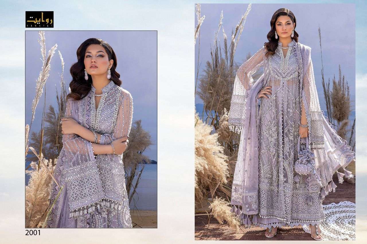 TABEER SPECIAL VOL-8 BY RAWAYAT 2001 TO 2004 SERIES PAKISTANI STYLISH BEAUTIFUL COLOURFUL PRINTED & EMBROIDERED PARTY WEAR & OCCASIONAL WEAR HEAVY NET EMBROIDERED DRESSES AT WHOLESALE PRICE