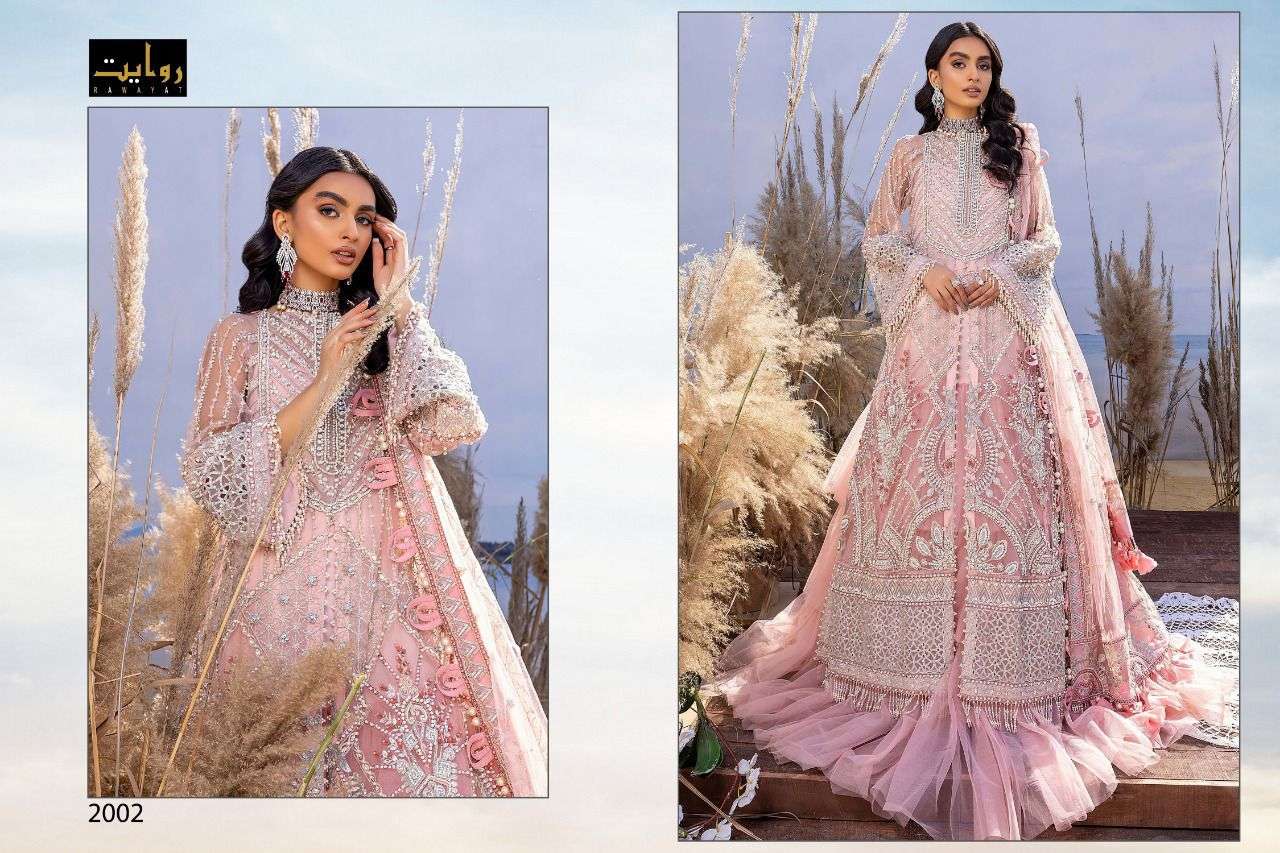 TABEER SPECIAL VOL-8 BY RAWAYAT 2001 TO 2004 SERIES PAKISTANI STYLISH BEAUTIFUL COLOURFUL PRINTED & EMBROIDERED PARTY WEAR & OCCASIONAL WEAR HEAVY NET EMBROIDERED DRESSES AT WHOLESALE PRICE