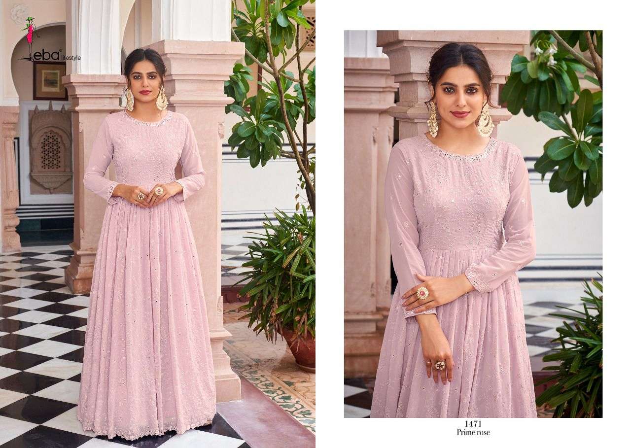 Prime Rose Vol-7 By Eba Lifestyle 1471 To 1474 Series Anarkali Stylish Beautiful Colourful Printed & Embroidered Party Wear & Occasional Wear Georgette/Chinnon Embroidered Dresses At Wholesale Price