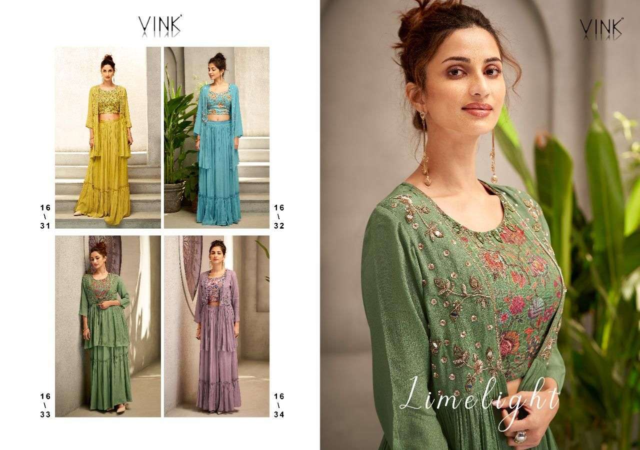 LIMELIGHT BY VINK 1631 TO 1634 SERIES STYLISH FANCY BEAUTIFUL COLORFUL CASUAL WEAR & ETHNIC WEAR CHINNON CHIFFON TOP WITH BOTTOM AT WHOLESALE PRICE