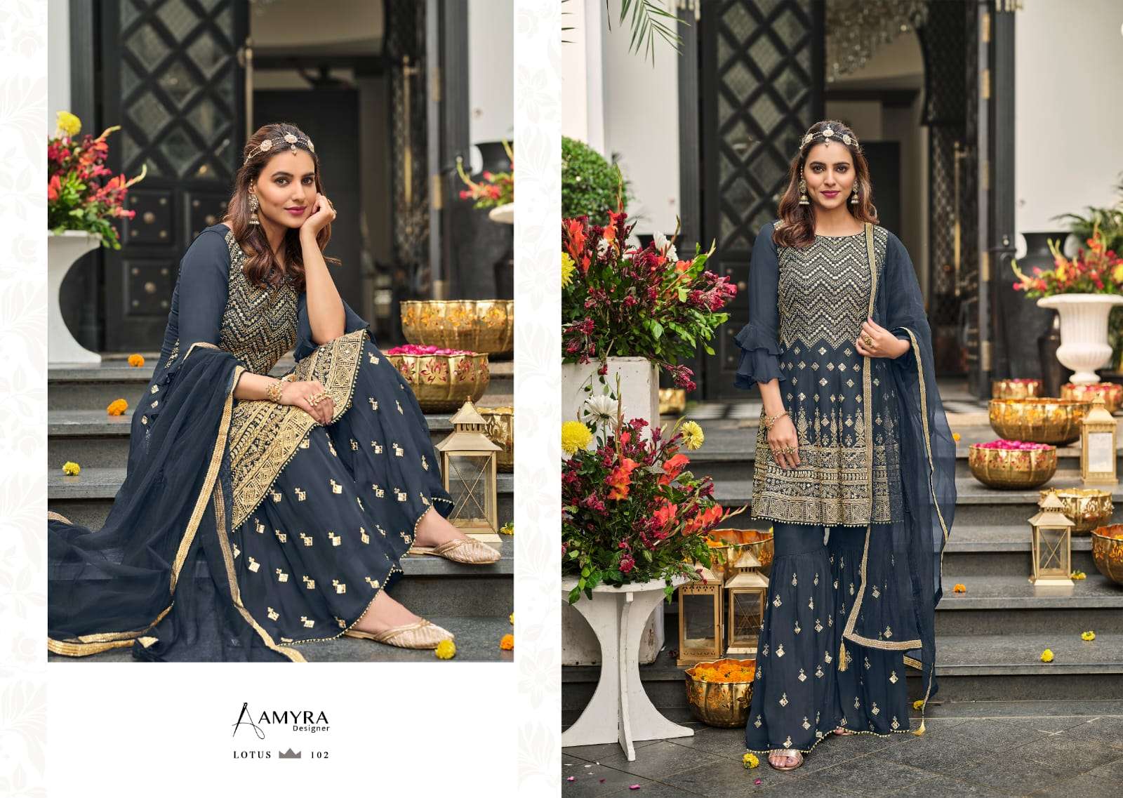 Lotus By Amyra Designer 101 To 104 Series Sharara Stylish Beautiful Colourful Printed & Embroidered Party Wear & Occasional Wear Heavy Georgette Embroidered Dresses At Wholesale Price