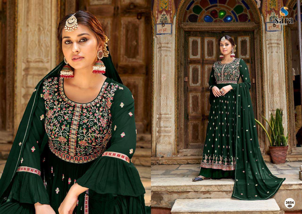 PANKH BY SARA TRENDZ 3651 TO 3654 SERIES BEAUTIFUL SHARARA SUITS COLORFUL STYLISH FANCY CASUAL WEAR & ETHNIC WEAR GEORGETTE EMBROIDERED DRESSES AT WHOLESALE PRICE