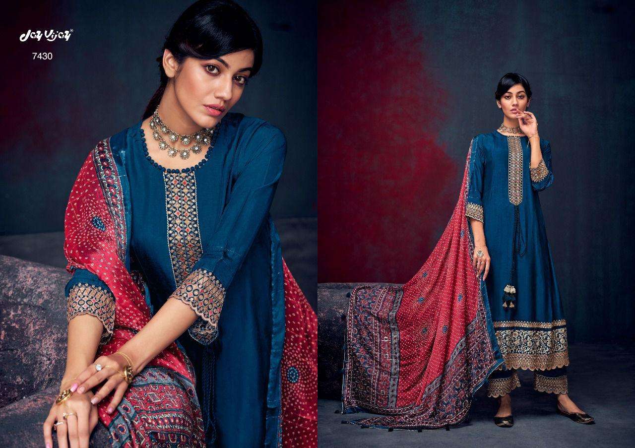 ROZINA BY JAY VIJAY PRINTS 7421 TO 7430 SERIES BEAUTIFUL SUITS COLORFUL STYLISH FANCY CASUAL WEAR & ETHNIC WEAR PURE SILK DRESSES AT WHOLESALE PRICE