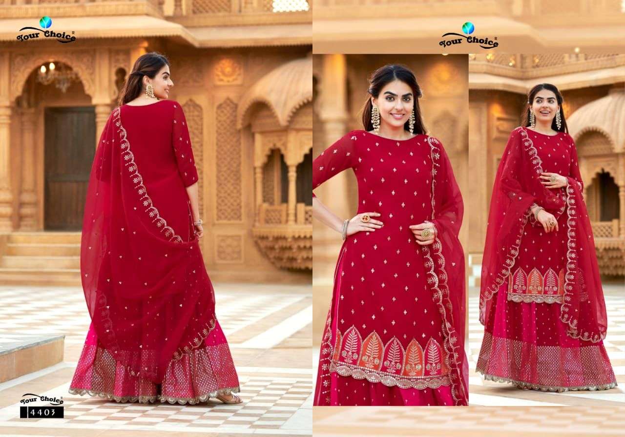 Kamaa By Your Choice 4403 To 4404 Series Beautiful Sharara Suits Colorful Stylish Fancy Casual Wear & Ethnic Wear Georgette Embroidered Dresses At Wholesale Price