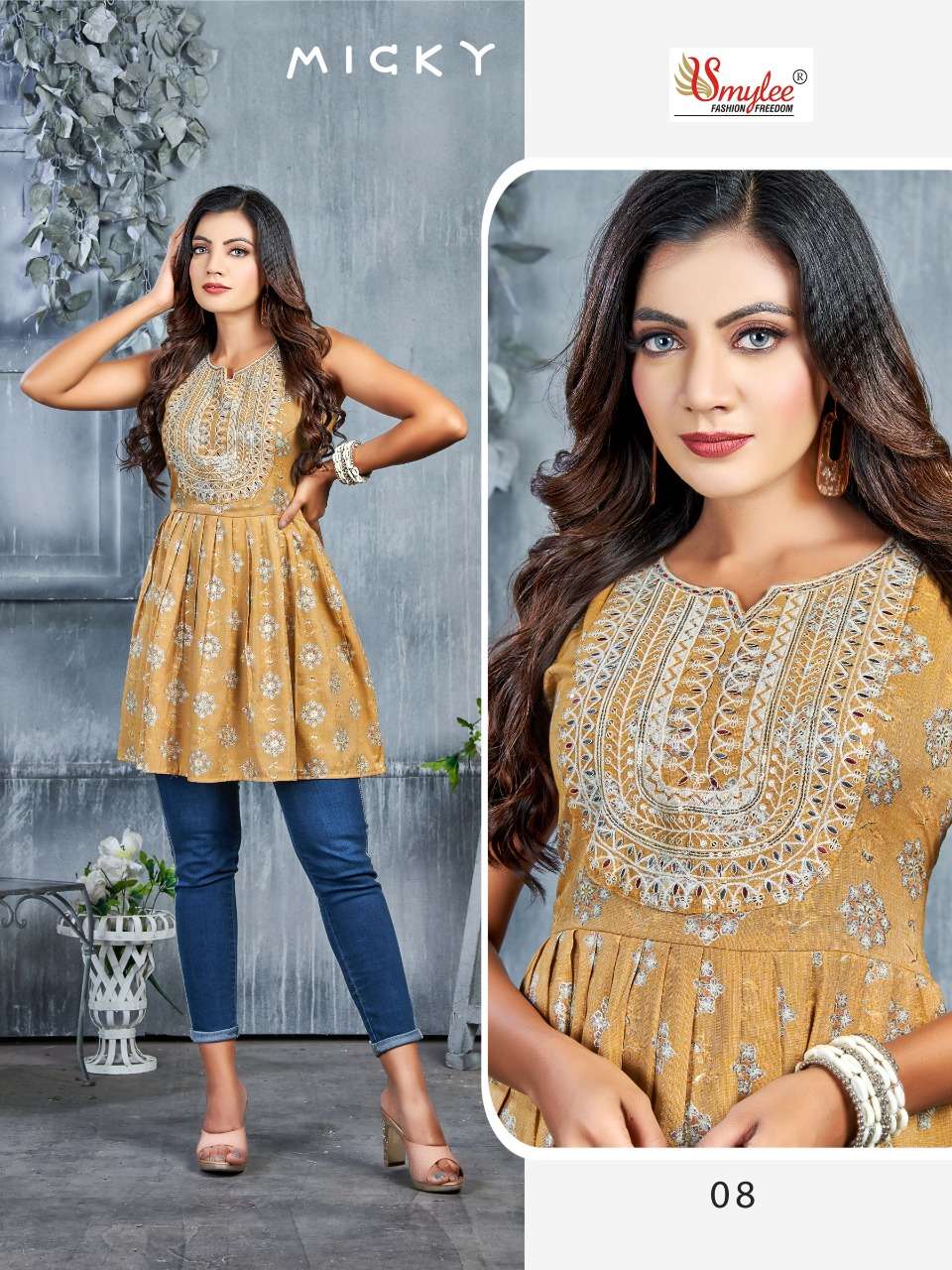 MICKY BY SMYLEE 01 TO 08 SERIES BEAUTIFUL STYLISH FANCY COLORFUL CASUAL WEAR & ETHNIC WEAR RAYON TOPS AT WHOLESALE PRICE