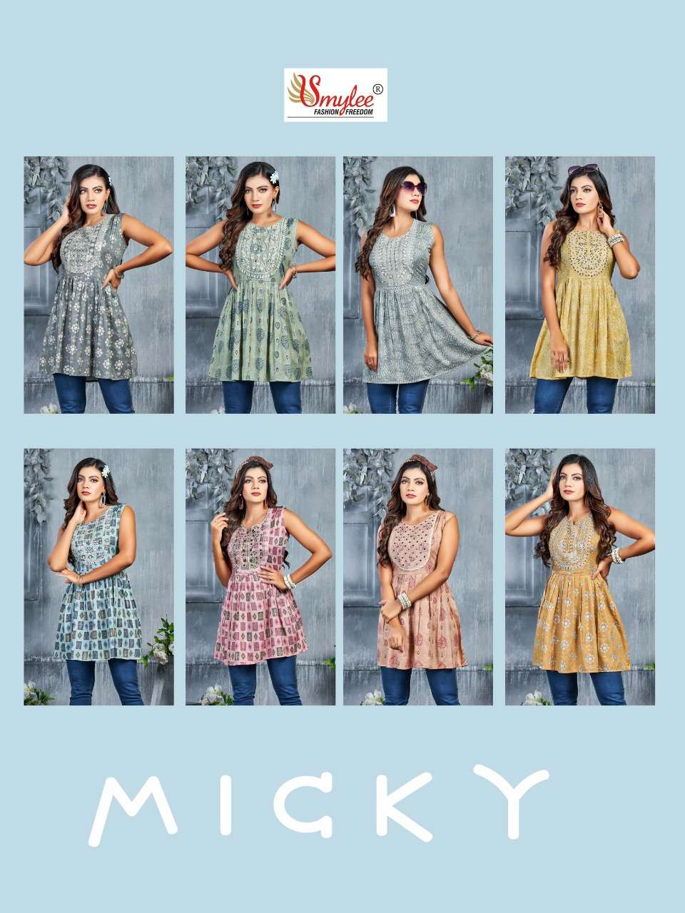 MICKY BY SMYLEE 01 TO 08 SERIES BEAUTIFUL STYLISH FANCY COLORFUL CASUAL WEAR & ETHNIC WEAR RAYON TOPS AT WHOLESALE PRICE