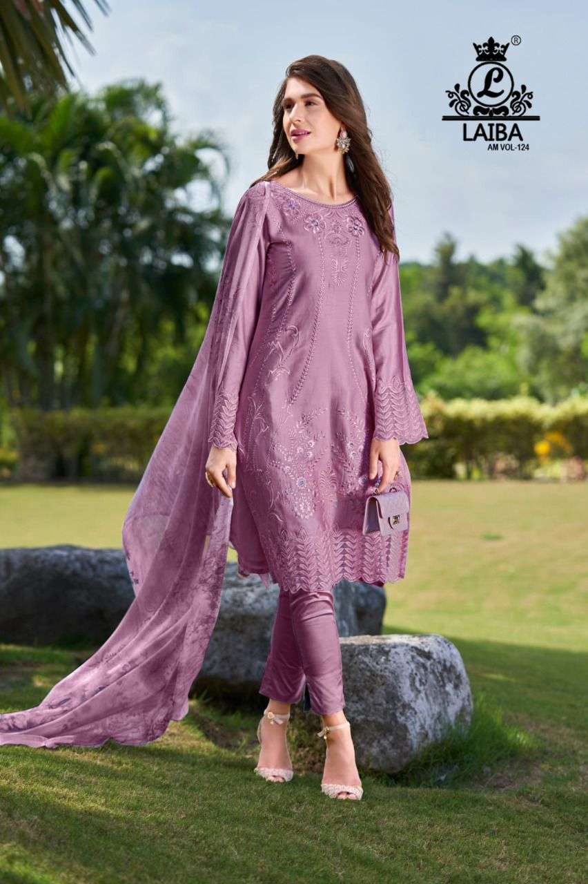 AM VOL-124 BY LAIBA 124-A TO 124-D SERIES BEAUTIFUL PAKISTANI SUITS COLORFUL STYLISH FANCY CASUAL WEAR & ETHNIC WEAR PURE GEORGETTE DRESSES AT WHOLESALE PRICE