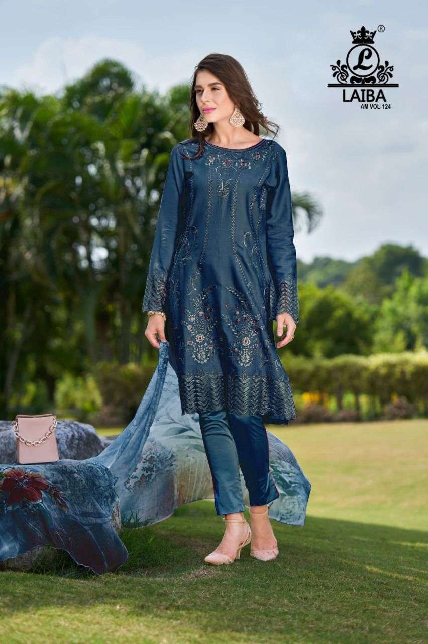 AM VOL-124 BY LAIBA 124-A TO 124-D SERIES BEAUTIFUL PAKISTANI SUITS COLORFUL STYLISH FANCY CASUAL WEAR & ETHNIC WEAR PURE GEORGETTE DRESSES AT WHOLESALE PRICE