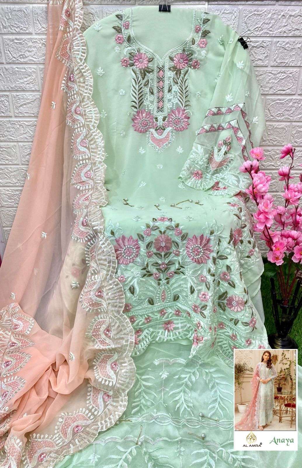ANAYA 26 BY AL AMRA PAKISTANI SUITS BEAUTIFUL FANCY COLORFUL STYLISH PARTY WEAR & OCCASIONAL WEAR GEORGETTE EMBROIDERY DRESSES AT WHOLESALE PRICE