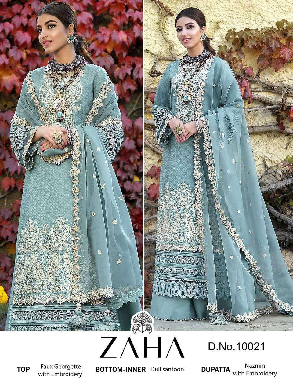 Zaha-10021 By Zaha Pakistani Suits Beautiful Fancy Colorful Stylish Party Wear & Occasional Wear Faux Georgette Embroidery Dresses At Wholesale Price