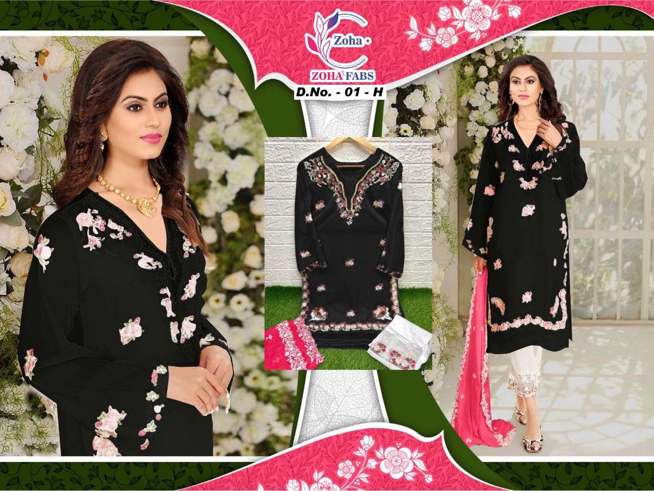 ZOHA 01 COLOURS BY ZOHA FABS 01-A TO 01-H SERIES BEAUTIFUL PAKISTANI SUITS STYLISH FANCY COLORFUL CASUAL WEAR & ETHNIC WEAR HEAVY GEORGETTE EMBROIDERY DRESSES AT WHOLESALE PRICE