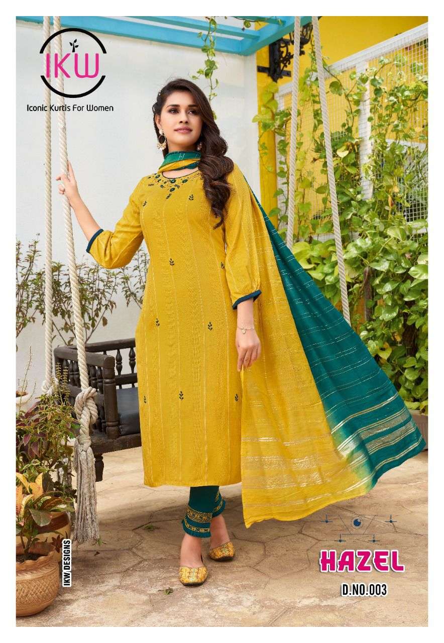 HAZEL BY IKW 001 TO 008 SERIES BEAUTIFUL SUITS COLORFUL STYLISH FANCY CASUAL WEAR & ETHNIC WEAR VISCOSE DRESSES AT WHOLESALE PRICE
