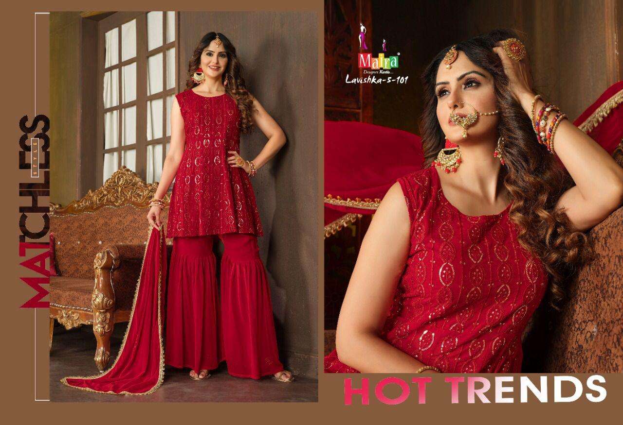 LAVISHKA VOL-5 BY MAIRA 101 TO 108 SERIES BEAUTIFUL SHARARA SUITS COLORFUL STYLISH FANCY CASUAL WEAR & ETHNIC WEAR GEORGETTE DRESSES AT WHOLESALE PRICE