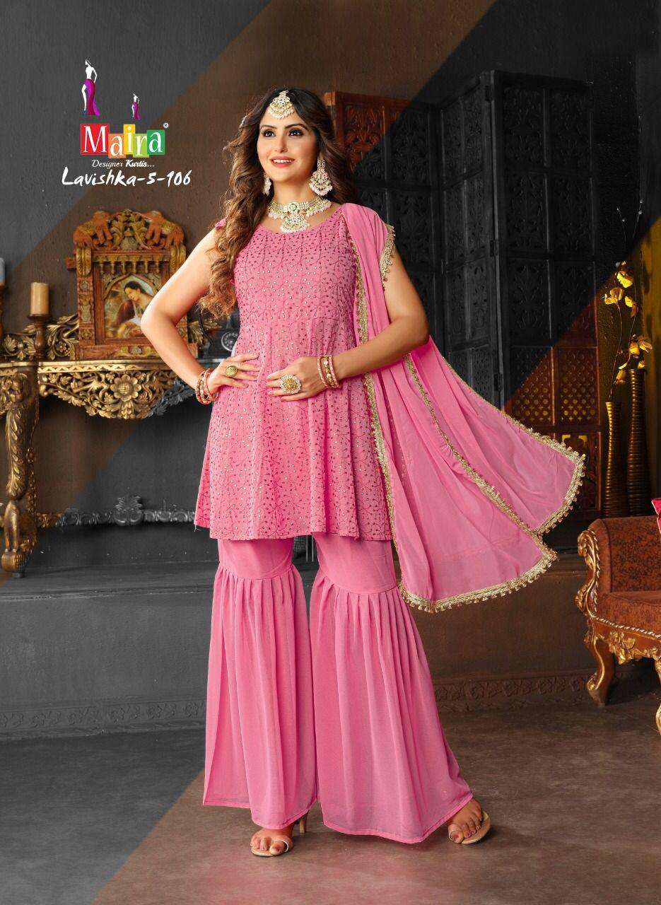 LAVISHKA VOL-5 BY MAIRA 101 TO 108 SERIES BEAUTIFUL SHARARA SUITS COLORFUL STYLISH FANCY CASUAL WEAR & ETHNIC WEAR GEORGETTE DRESSES AT WHOLESALE PRICE